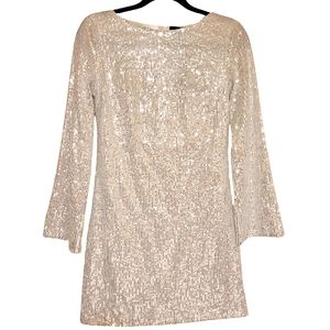 Lea & Viola women's white long Bell sleeves sequins evening mini dress size XS